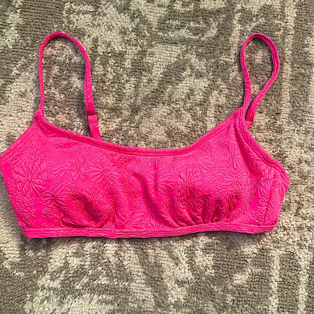 No Boundaries hot pink bathing suit top with cute flower design